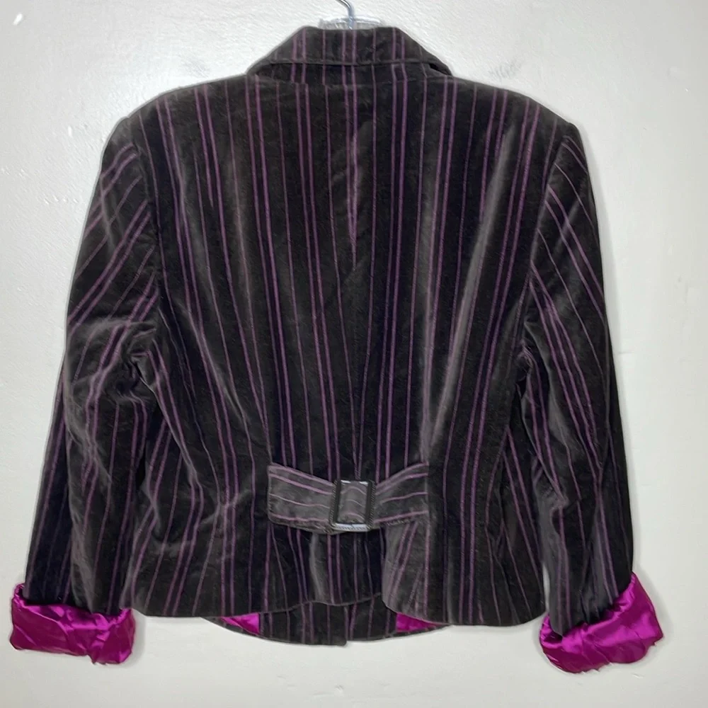 KENNETH COLE Velvet Blazer Brown & Magenta Stripe Single Breasted Hand Pockets - Picture 11 of 12